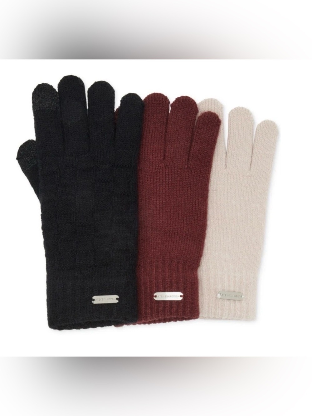 Steve Madden Women's 3-Pc. Basketweave Knit Gloves Boxed Gift Set Multicolor $42